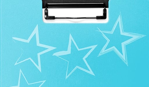 blue clipboard with blue stars on top