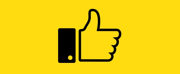 With a yellow background, the facebook like button is depicted.