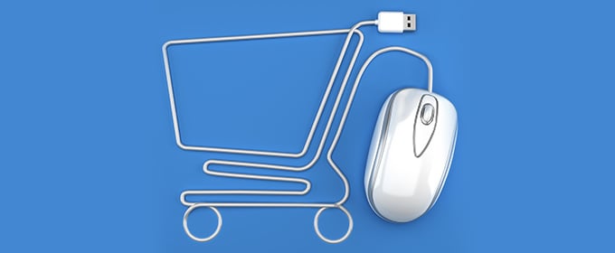 A shopping cart formed with an USB-cable and an optical mouse.