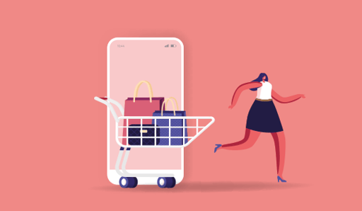 illustrated woman with shopping cart