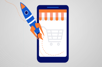 rocket flying out of a shopping basket in a mobile device